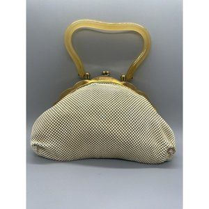 40s metal mesh purse WHITING & DAVIS ivory mesh purse lucite handle pouch bag